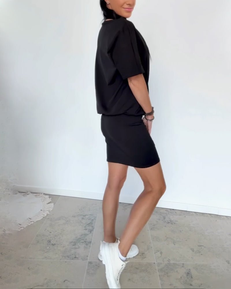 Remi | Oversized Top and Mini Skirt Set with Relaxed Fit and Gold Detail