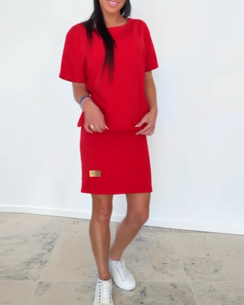 Remi | Oversized Top and Mini Skirt Set with Relaxed Fit and Gold Detail