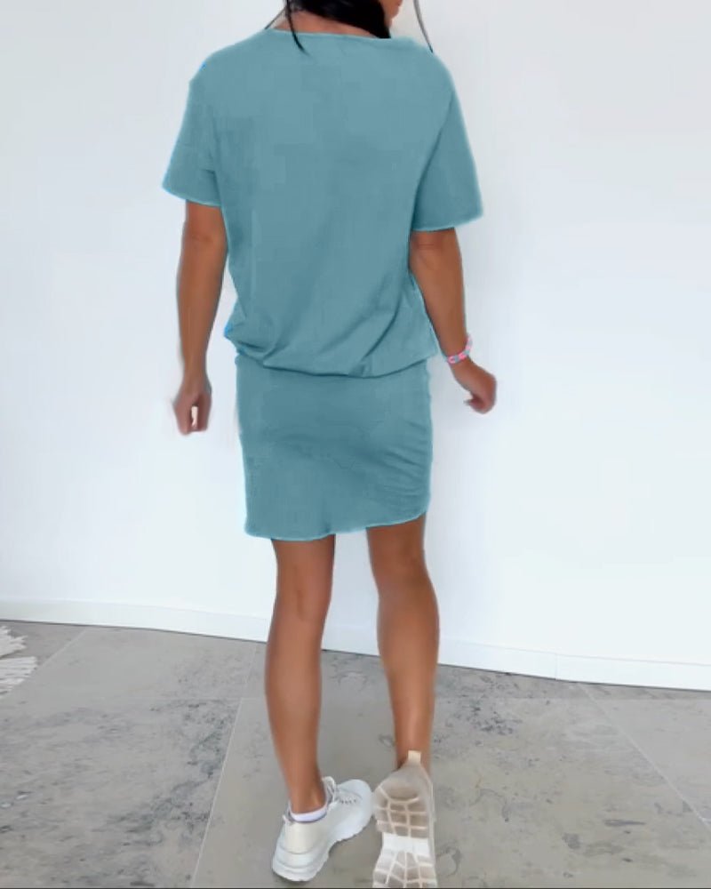 Remi | Oversized Top and Mini Skirt Set with Relaxed Fit and Gold Detail
