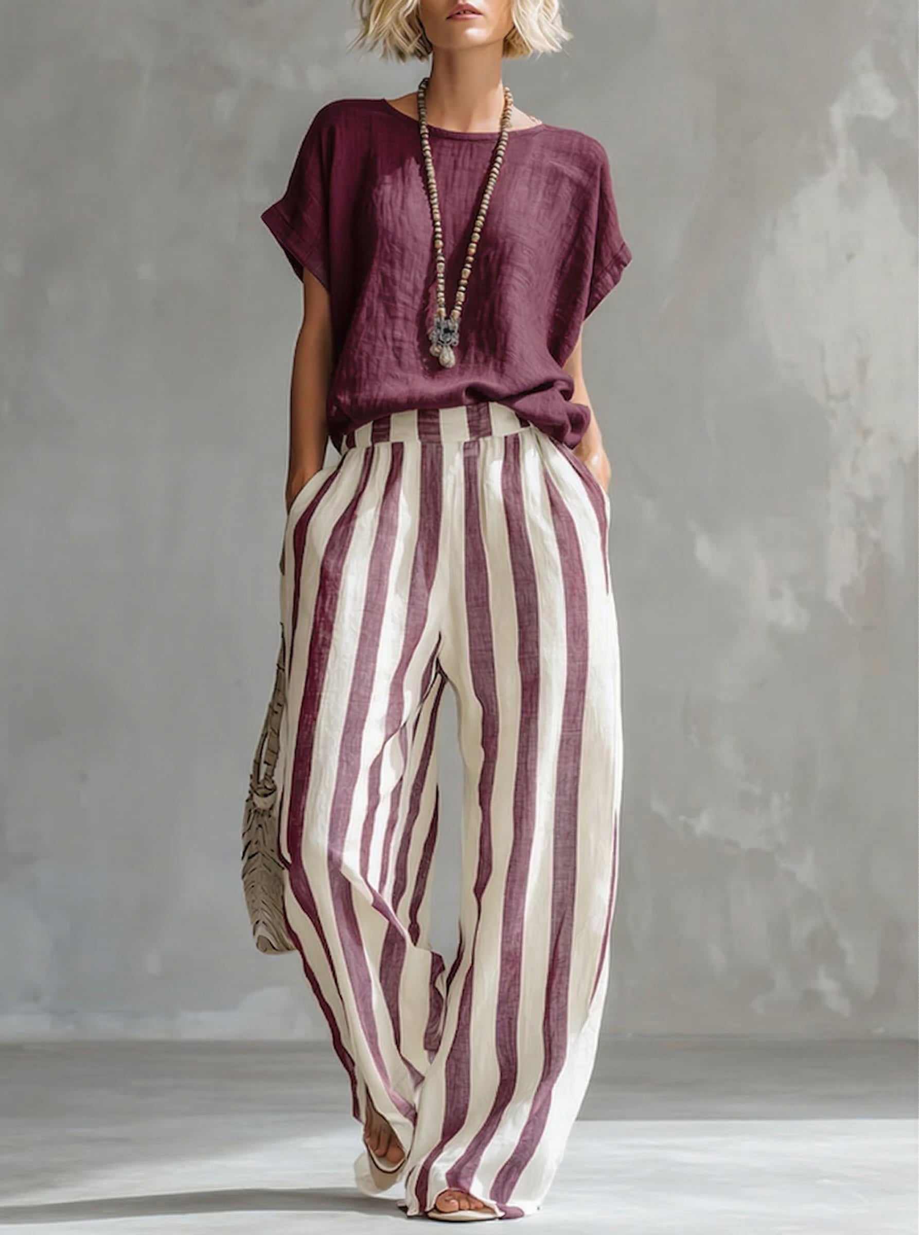 Chaimae™ | 2-Piece Striped Cotton-Linen Set
