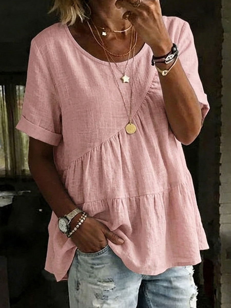 Dalia™ | Loose cotton & linen shirt with drawstring