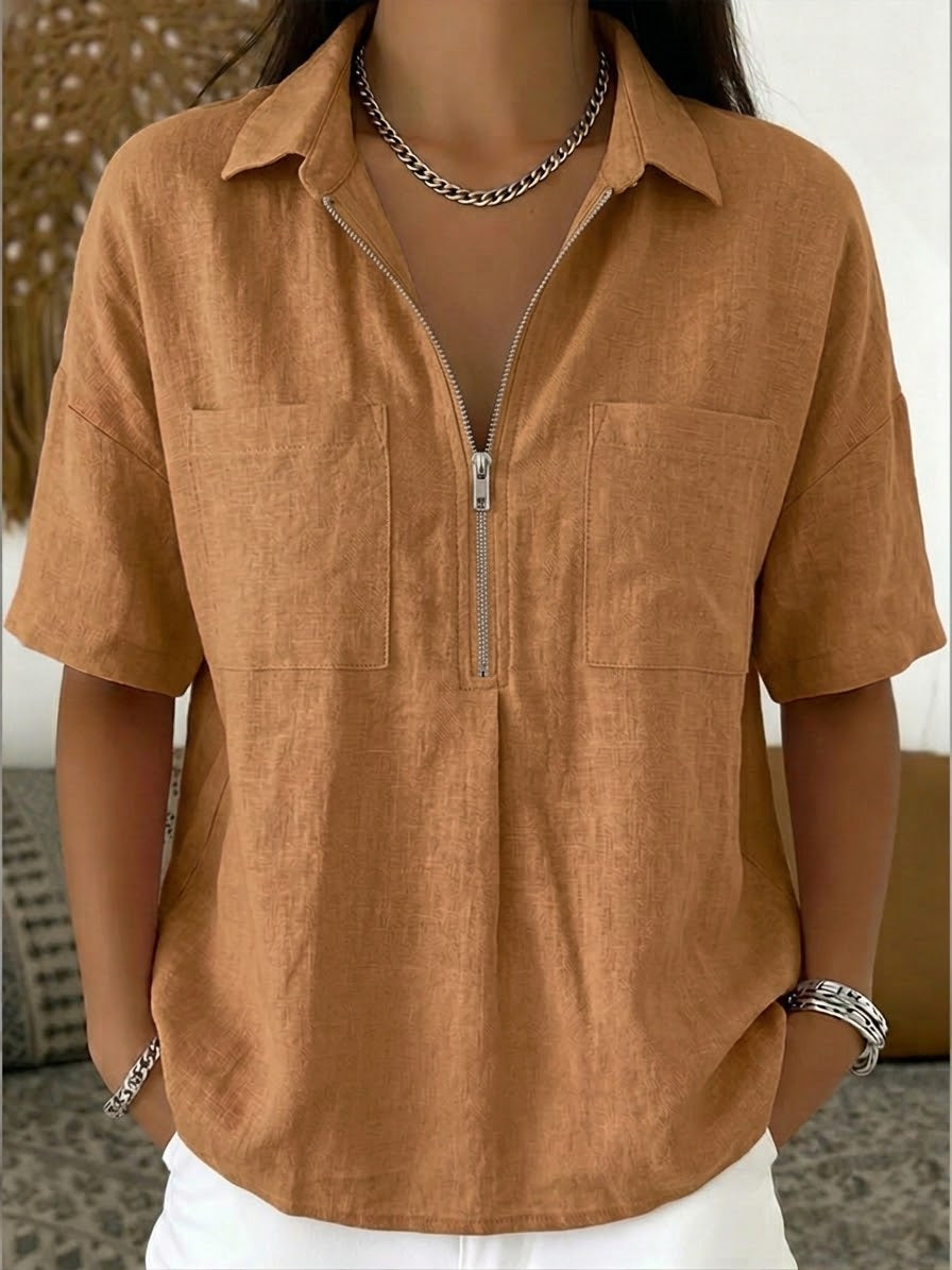 Garance™ | Half-Zip Linen & Cotton Shirt