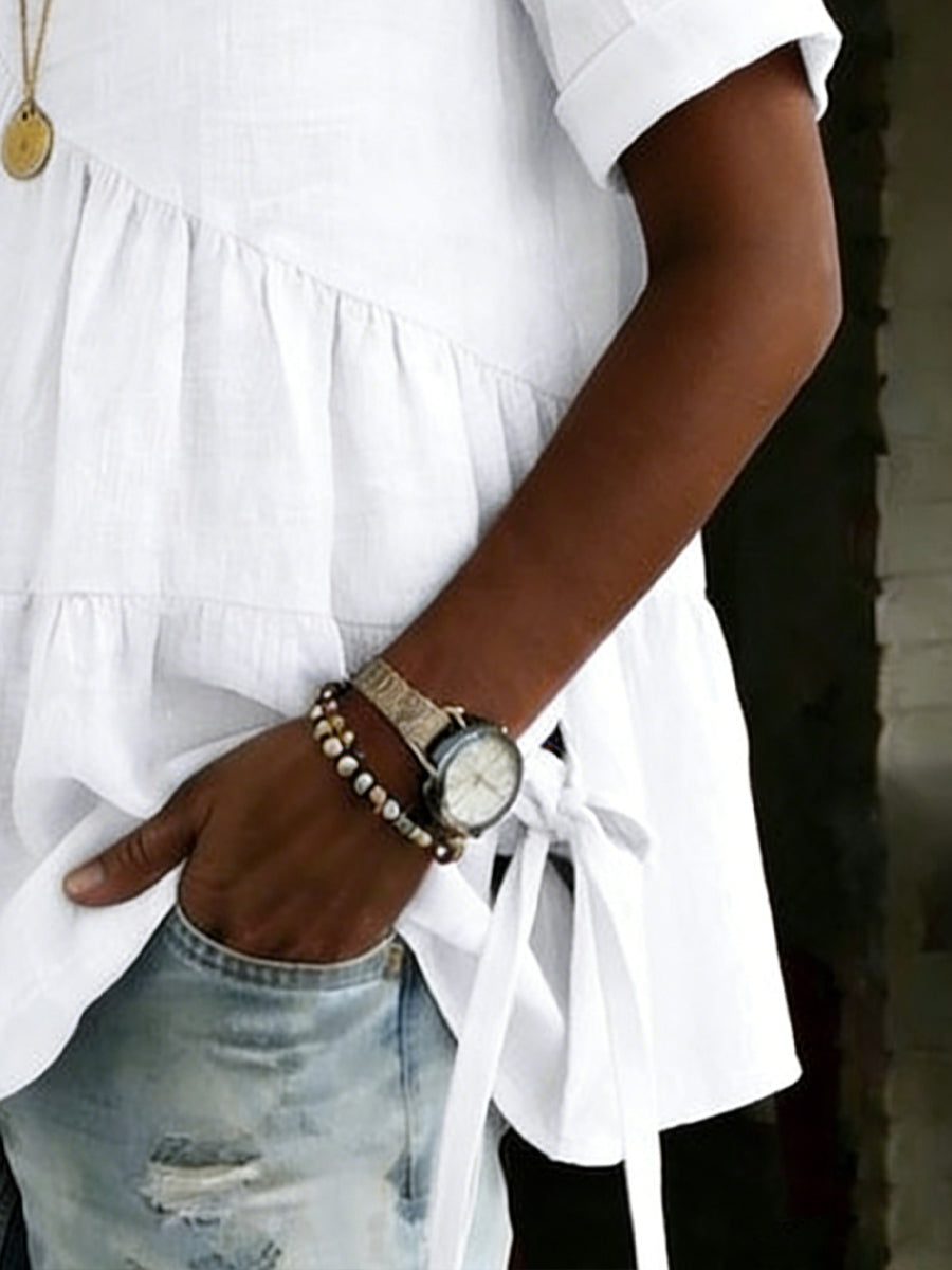 Dalia™ | Loose cotton & linen shirt with drawstring