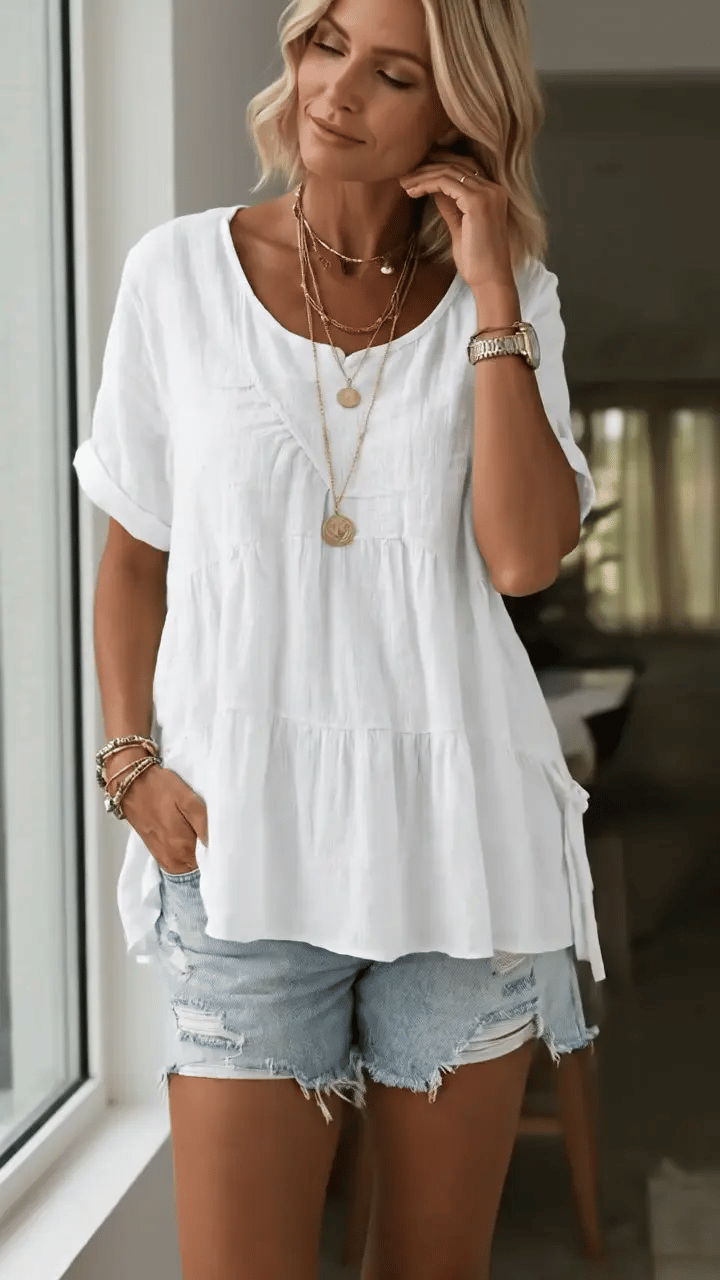 Dalia™ | Loose cotton & linen shirt with drawstring