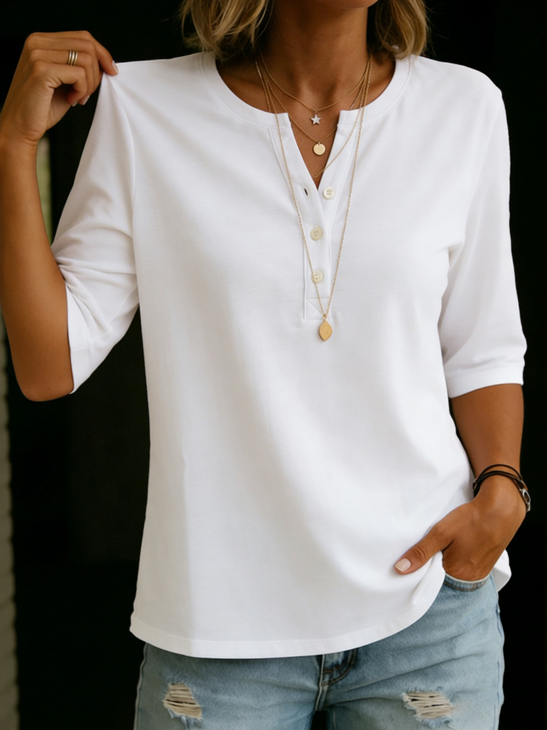 Louna™ | Cotton Henley T-shirt
