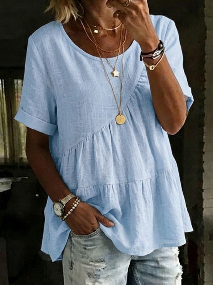 Dalia™ | Loose cotton & linen shirt with drawstring