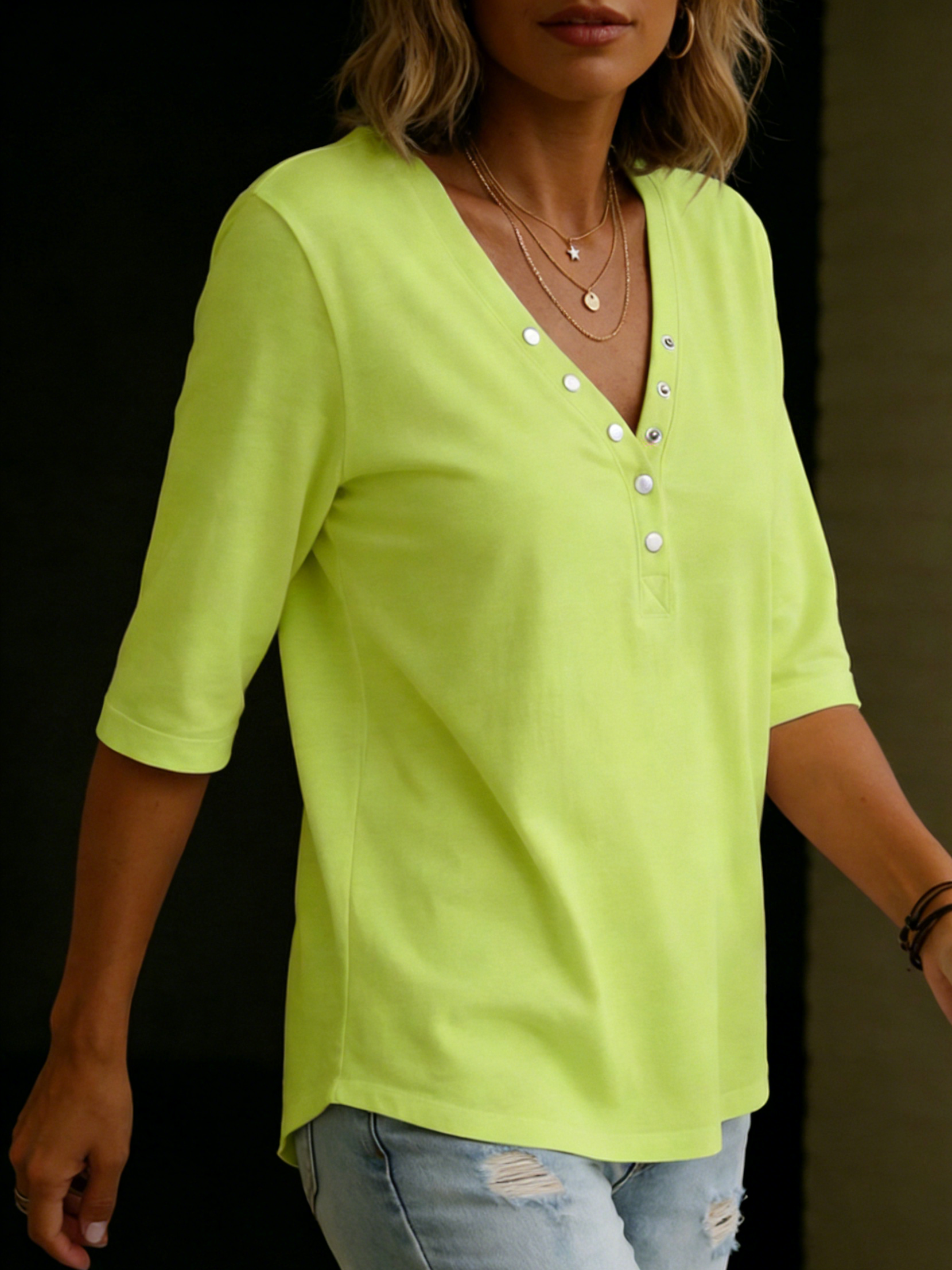 Mila™ | V-neck T-shirt with Snap Buttons