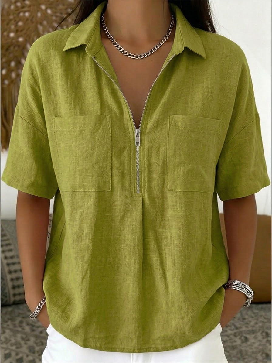 Garance™ | Half-Zip Linen & Cotton Shirt