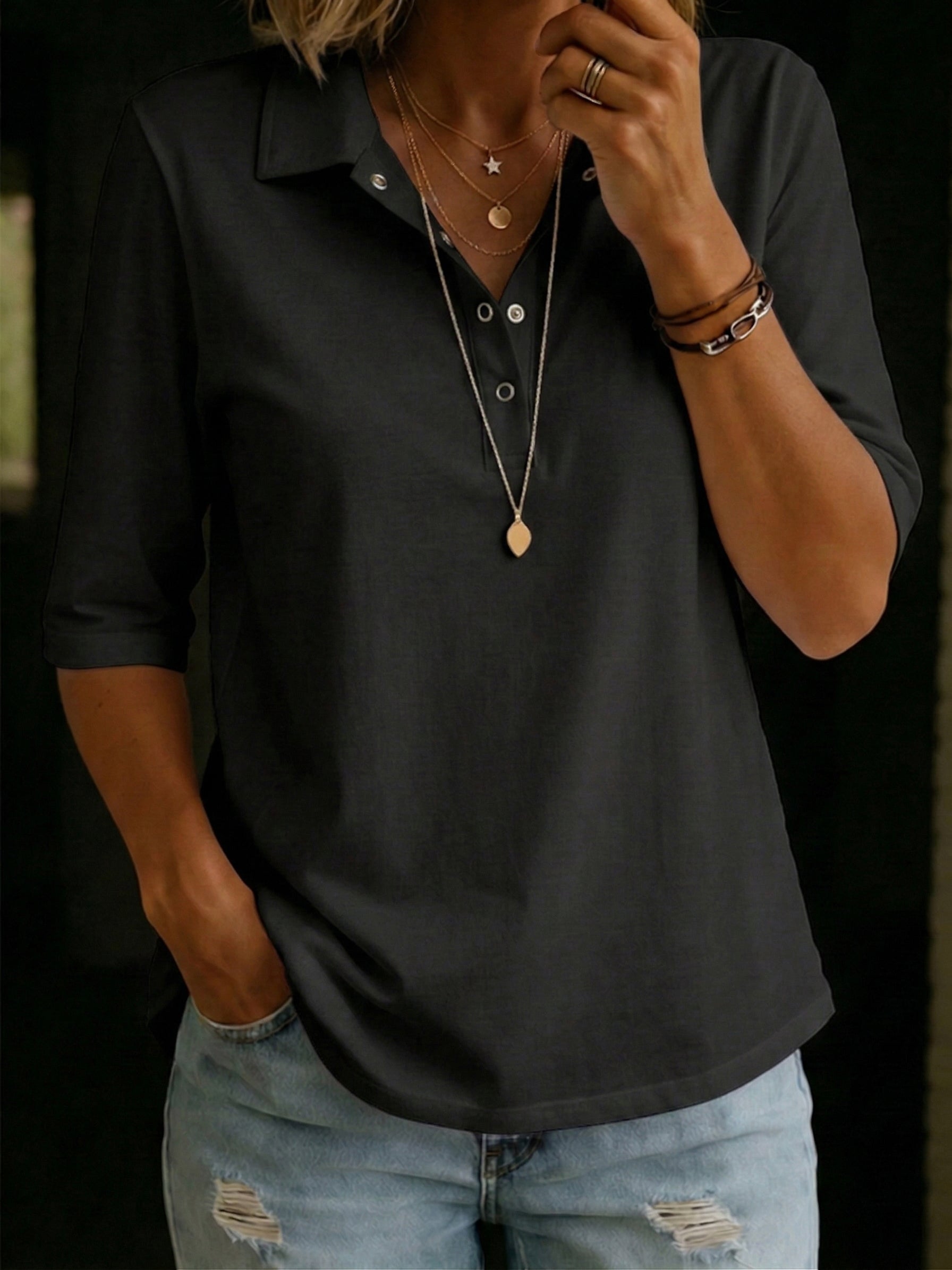 Ines™ | Cotton Polo Collar T-Shirt