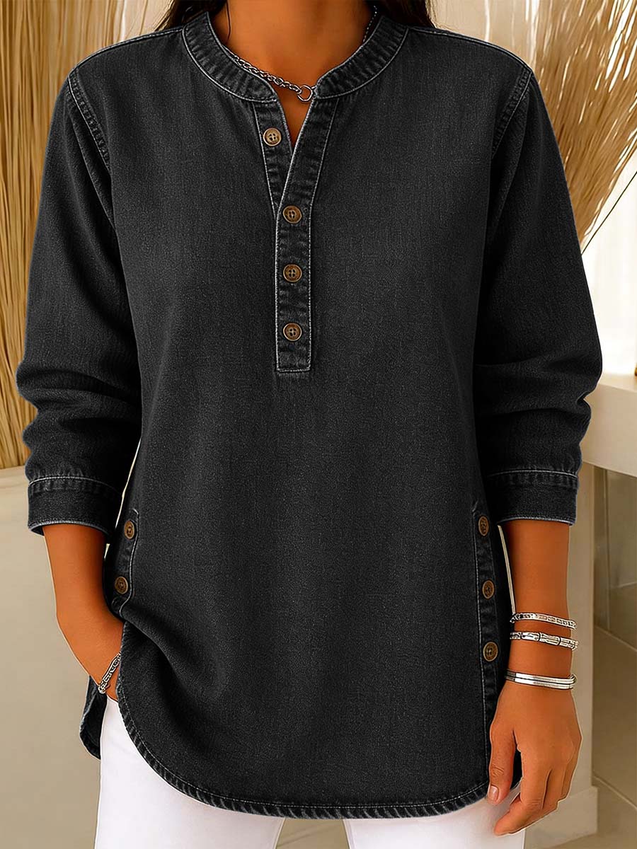 Amira™ | Denim Shirt with V-Neck
