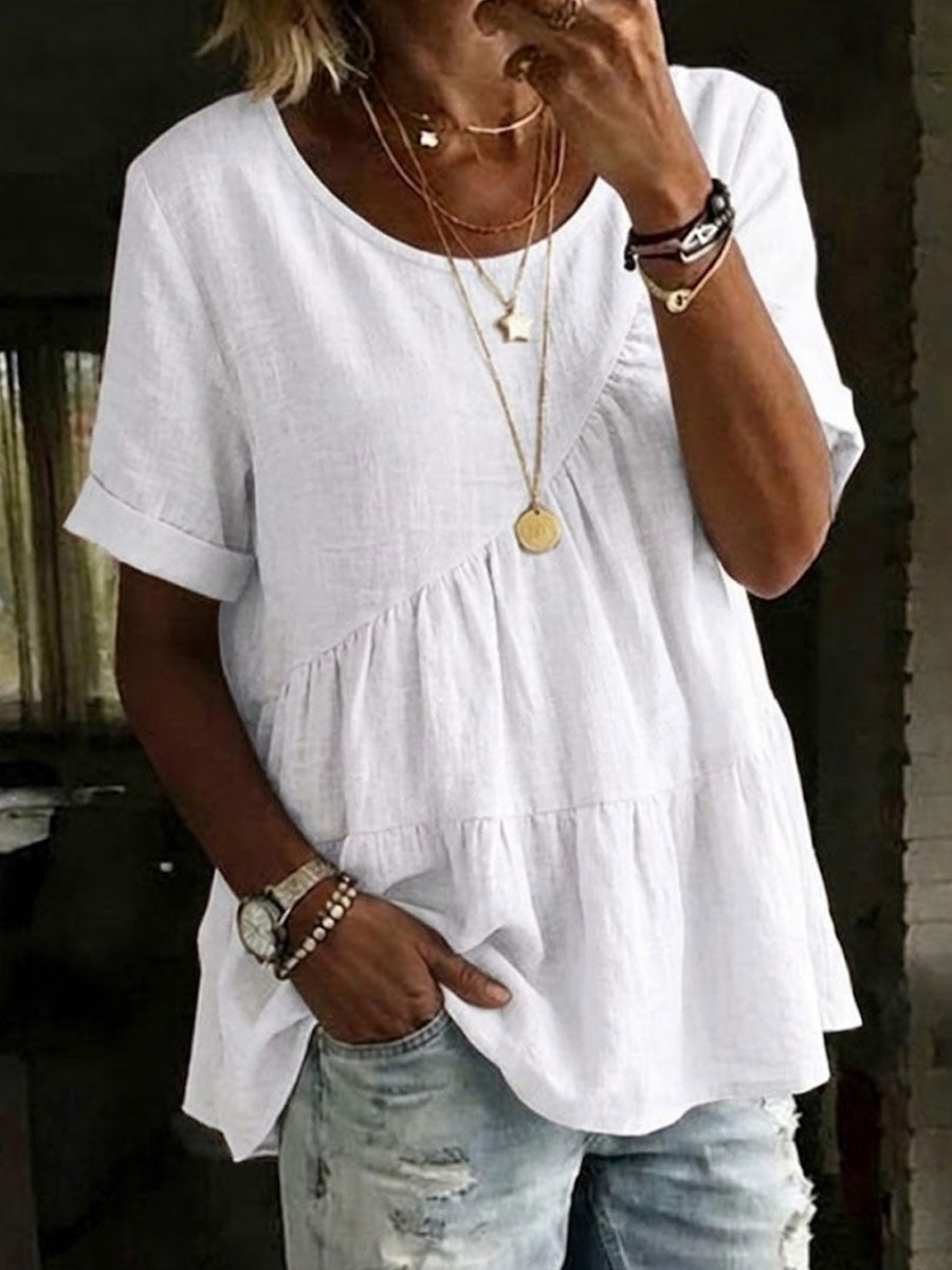 Dalia™ | Loose cotton & linen shirt with drawstring