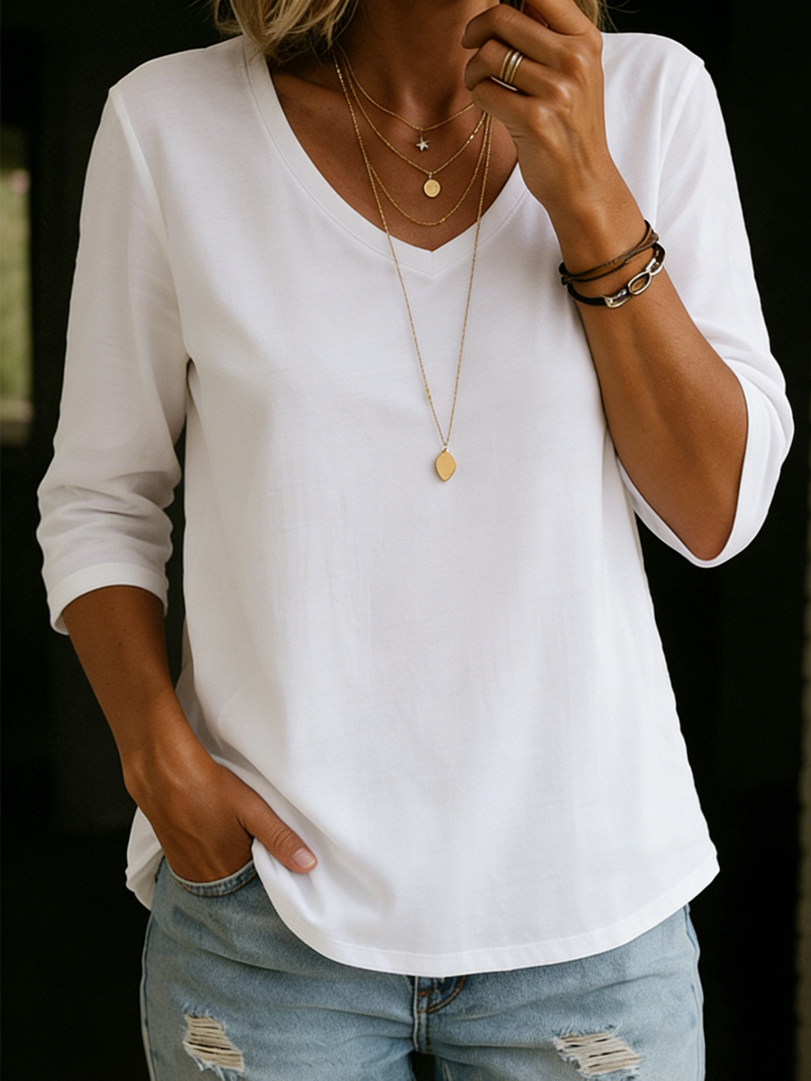 Lina™ | Cotton V-neck T-shirt
