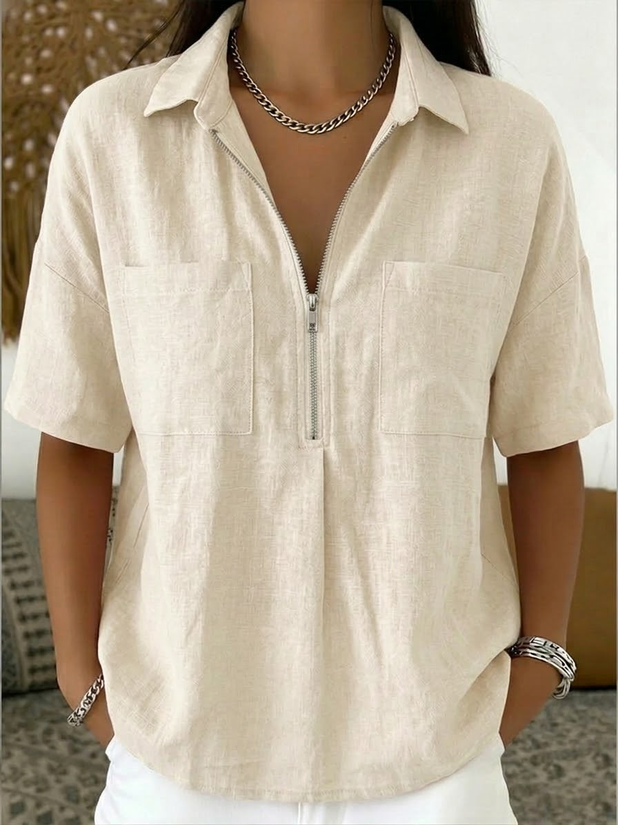 Garance™ | Half-Zip Linen & Cotton Shirt