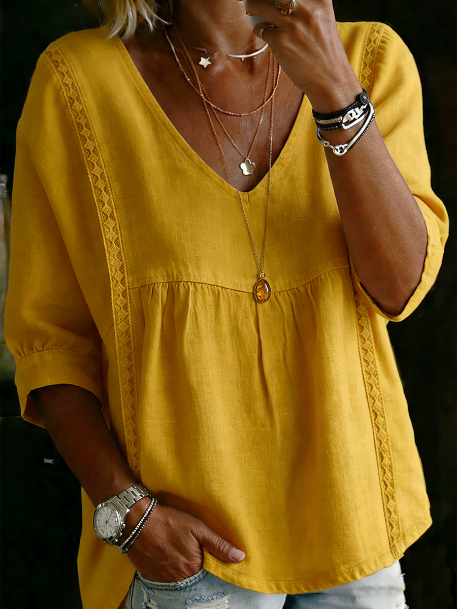 Mina™ | V-neck linen & cotton top