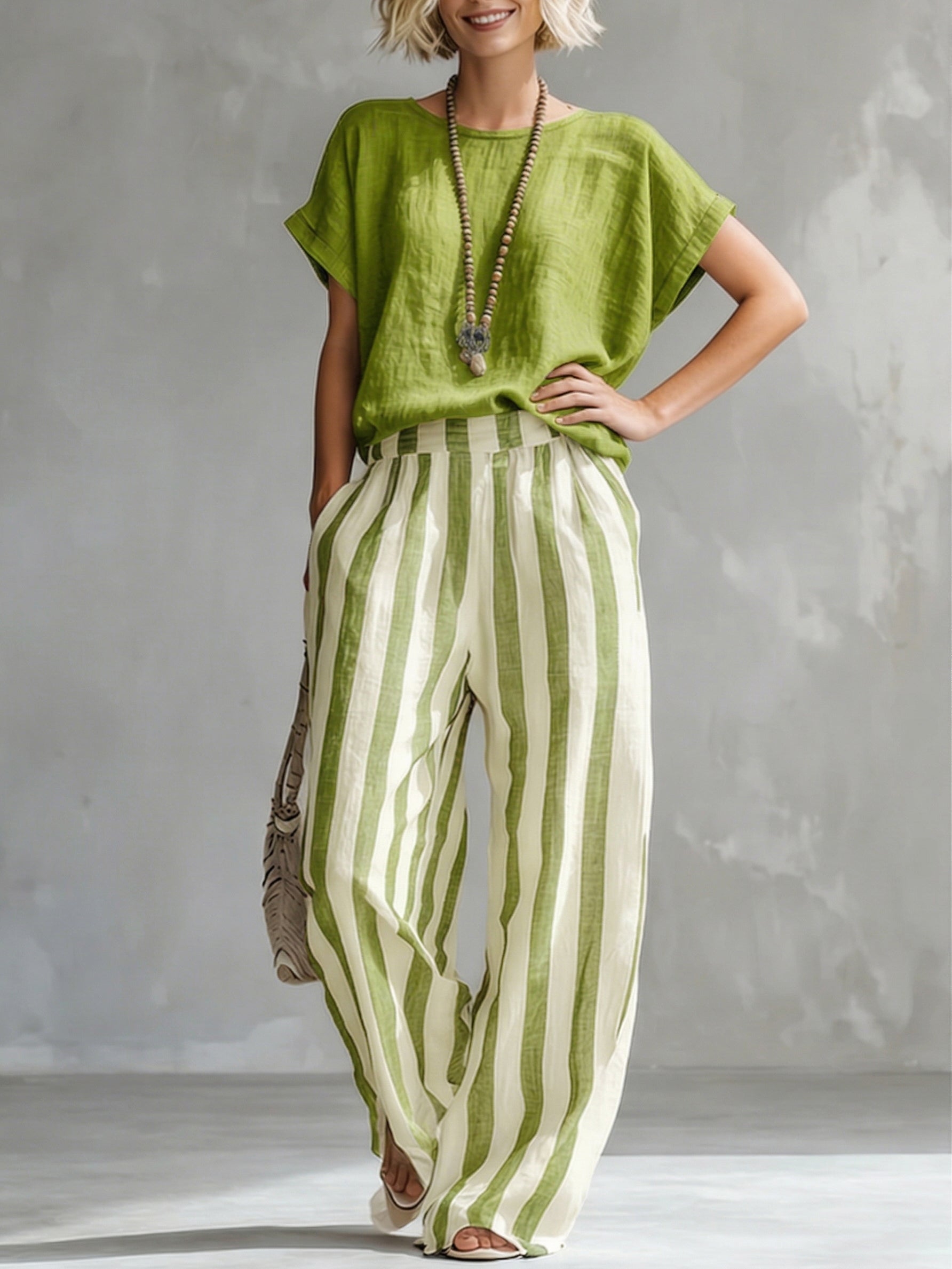 Chaimae™ | 2-Piece Striped Cotton-Linen Set