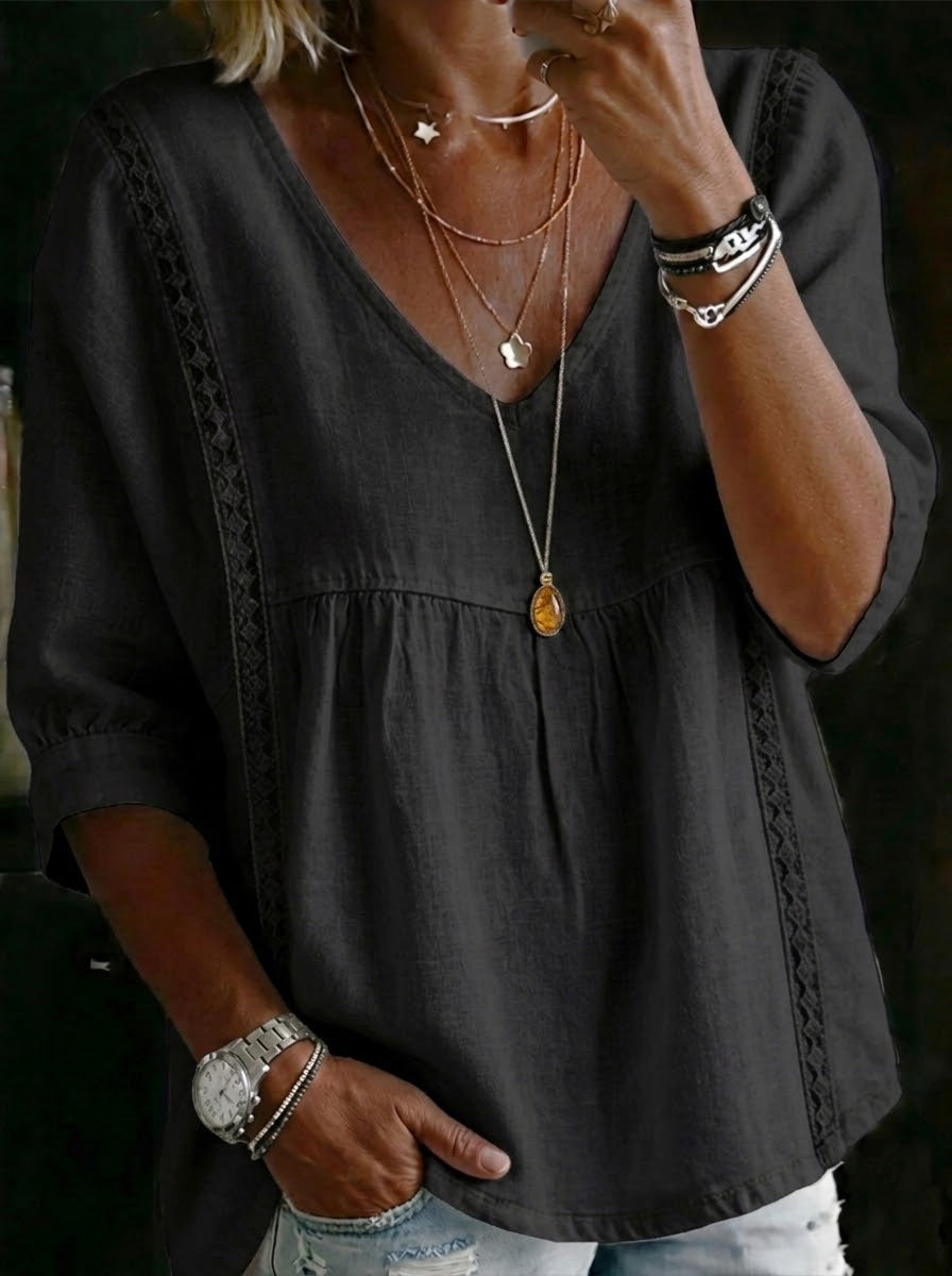 Mina™ | V-neck linen & cotton top