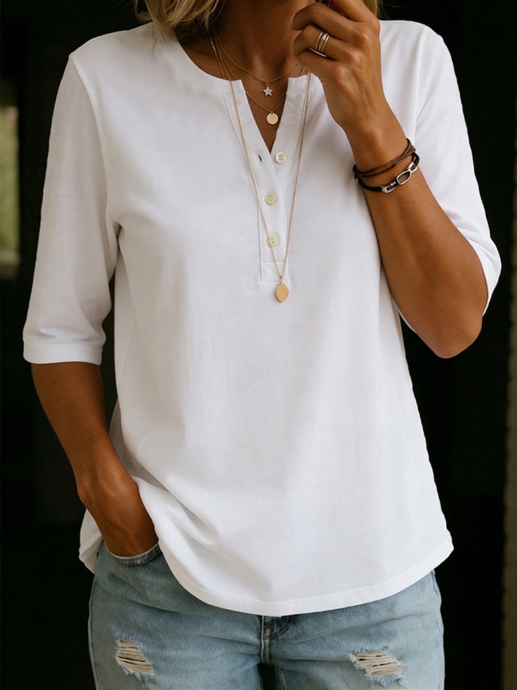 Louna™ | Cotton Henley T-shirt