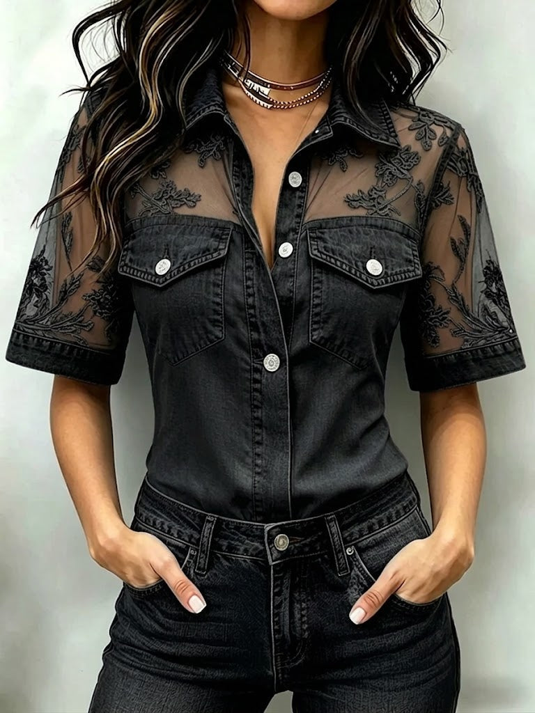 Marceline™ | Denim Shirt with Lace