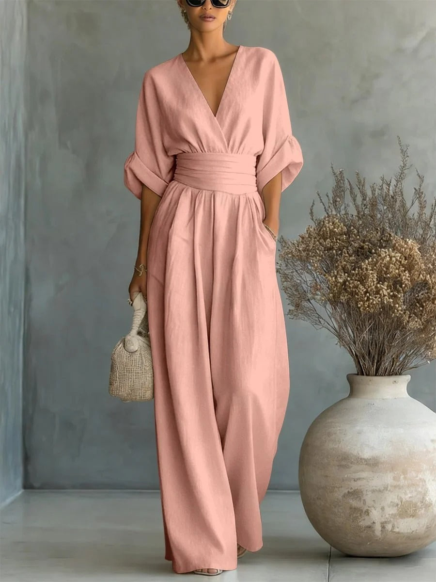 Eliane™ | Pastel Blue V-Neck Jumpsuit