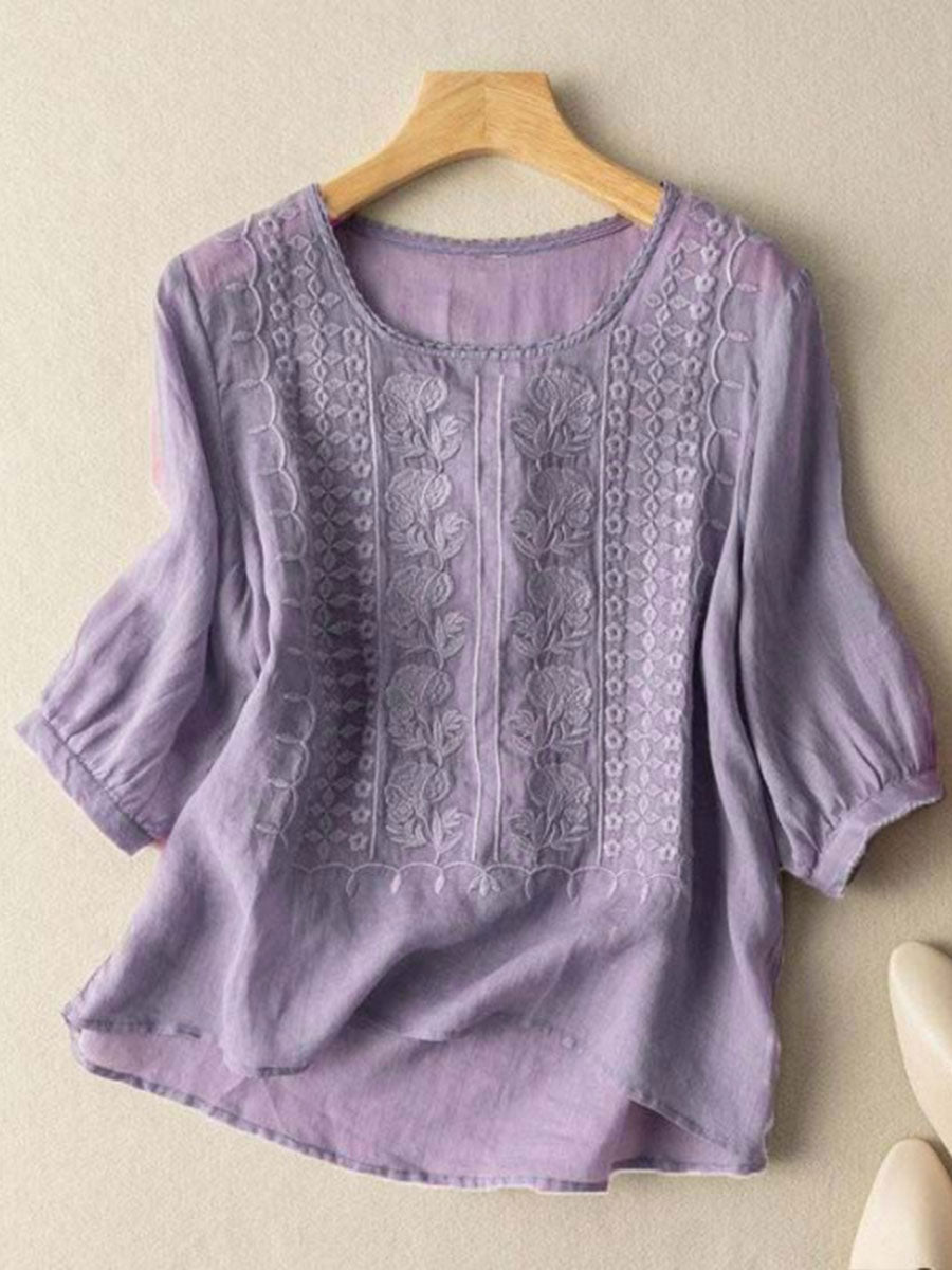 Coton Fleur™ | Cotton-Linen Top with Floral Details