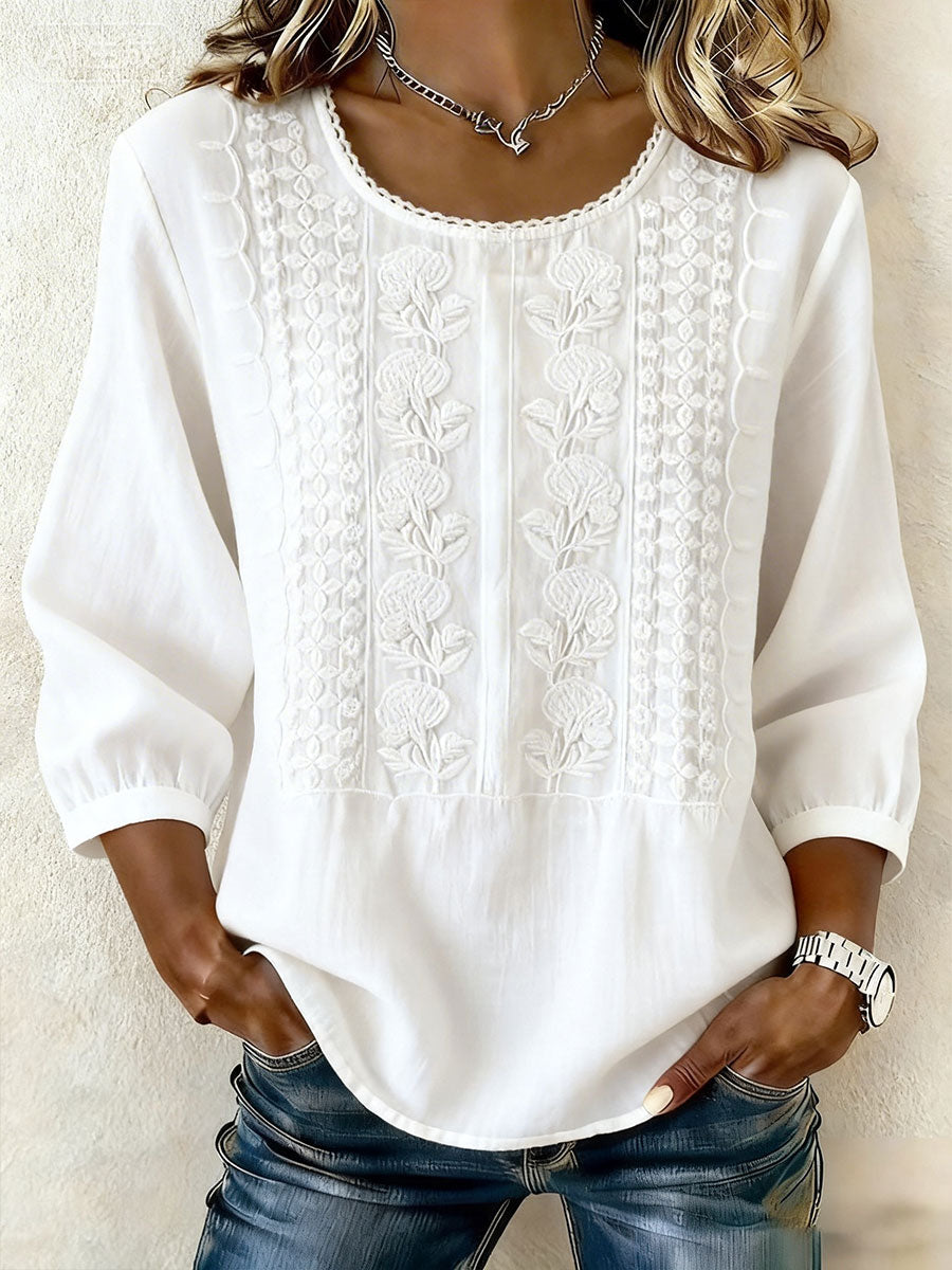 Coton Fleur™ | Cotton-Linen Top with Floral Details