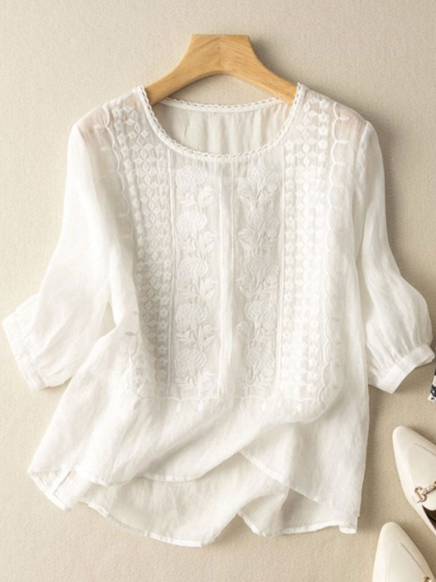 Coton Fleur™ | Cotton-Linen Top with Floral Details