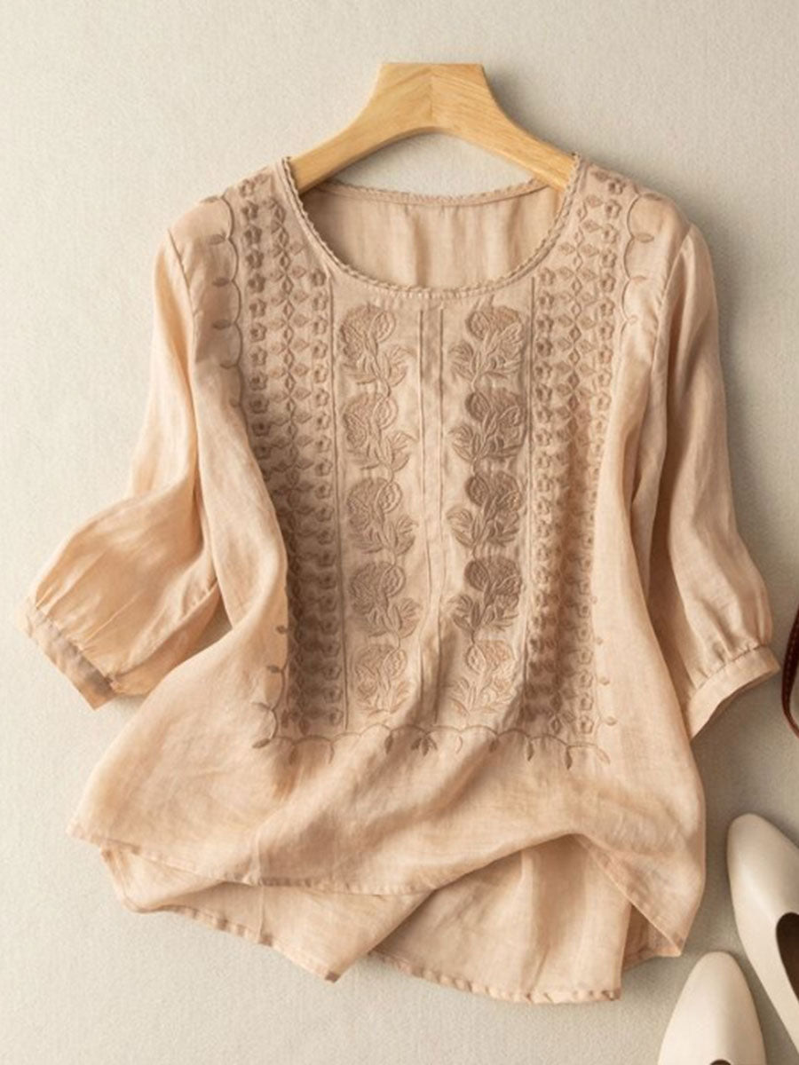 Coton Fleur™ | Cotton-Linen Top with Floral Details