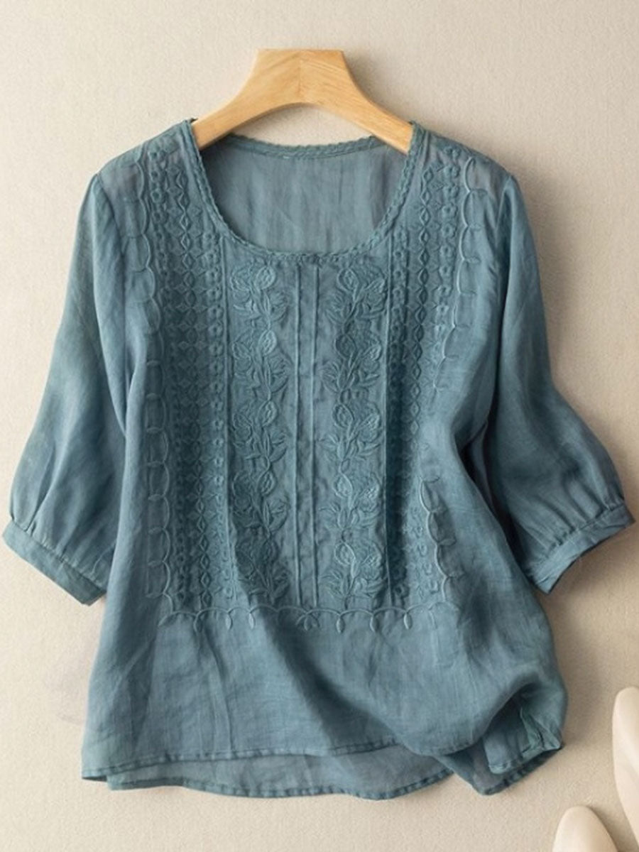 Coton Fleur™ | Cotton-Linen Top with Floral Details