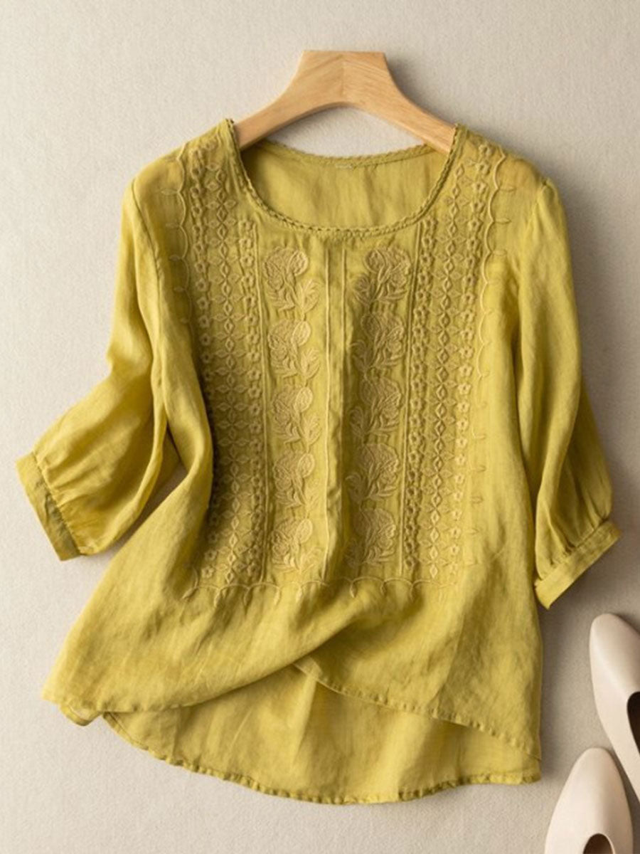 Coton Fleur™ | Cotton-Linen Top with Floral Details