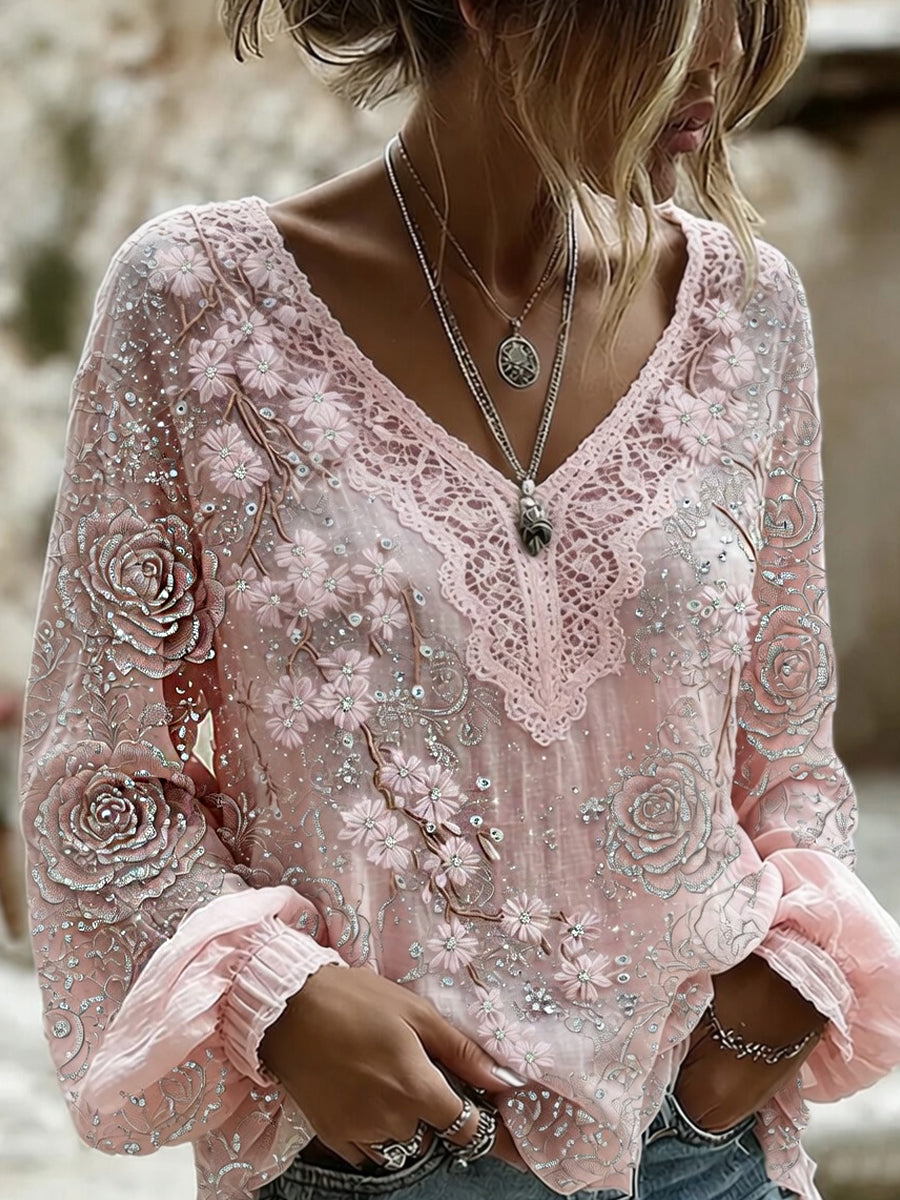 Rosee™ | Top vintage floral in cotton-linen