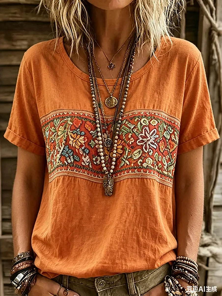 Vintage™ | Cotton-Linen Printed T-Shirt