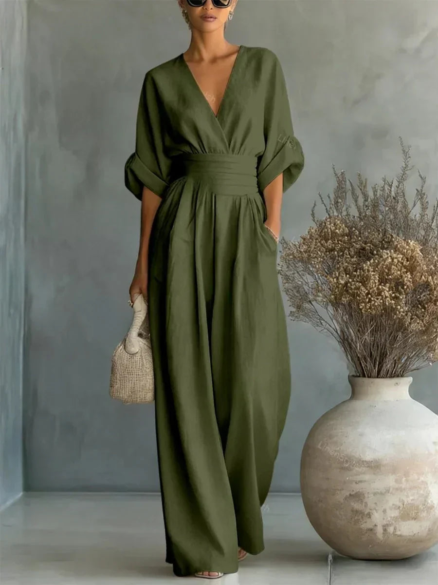 Eliane™ | Pastel Blue V-Neck Jumpsuit